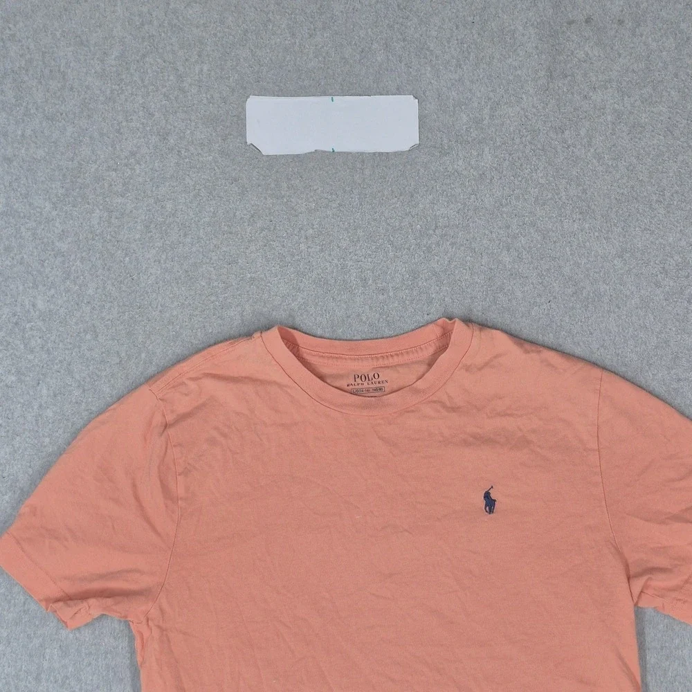 Polo Ralph Lauren Boys Shirt L (14-16) Peach Logo Short Sleeve